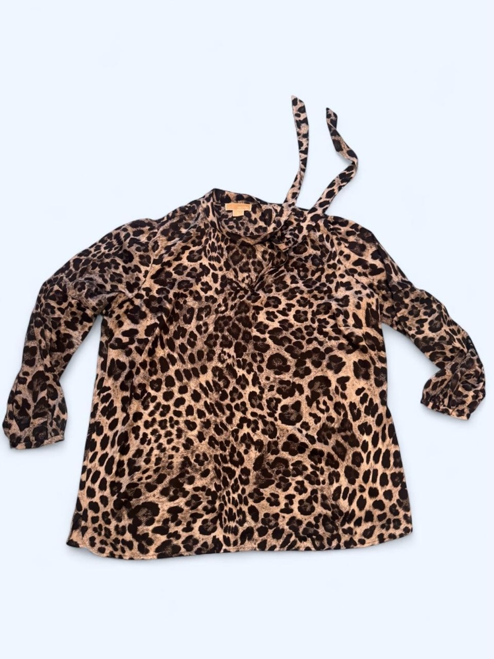 MK Gray Leopard Print Tie-Neck Blouse Size 2X